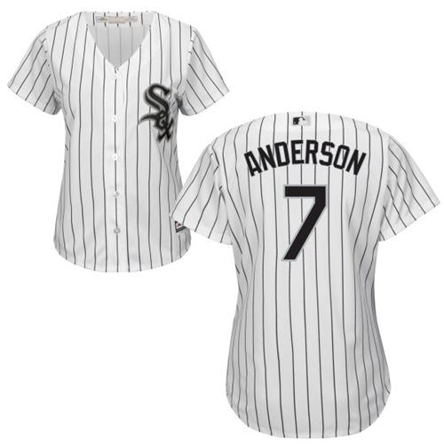 White Sox #7 Tim Anderson White(Black Strip) Home Women's Stitched MLB Jersey